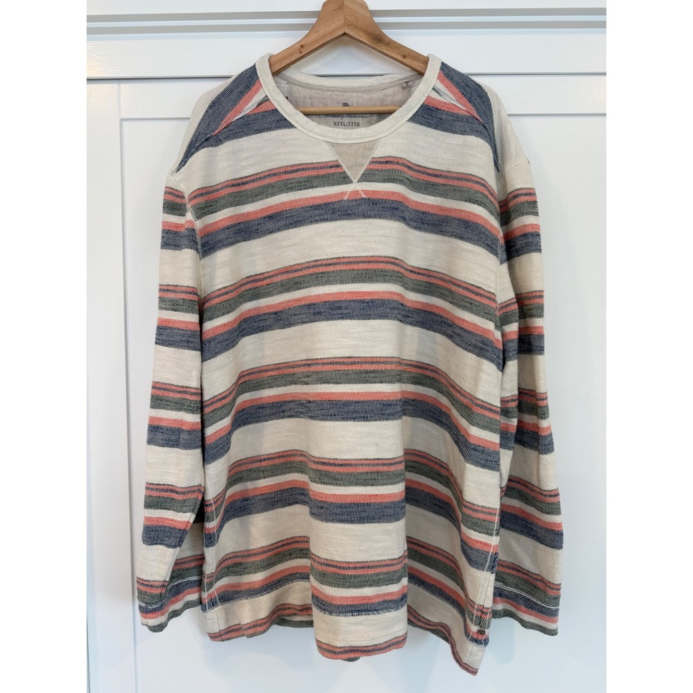 Tommy Bahama Mens 3XL Striped Long Sleeve Cotton Slub Pullover Shirt Multi Color
